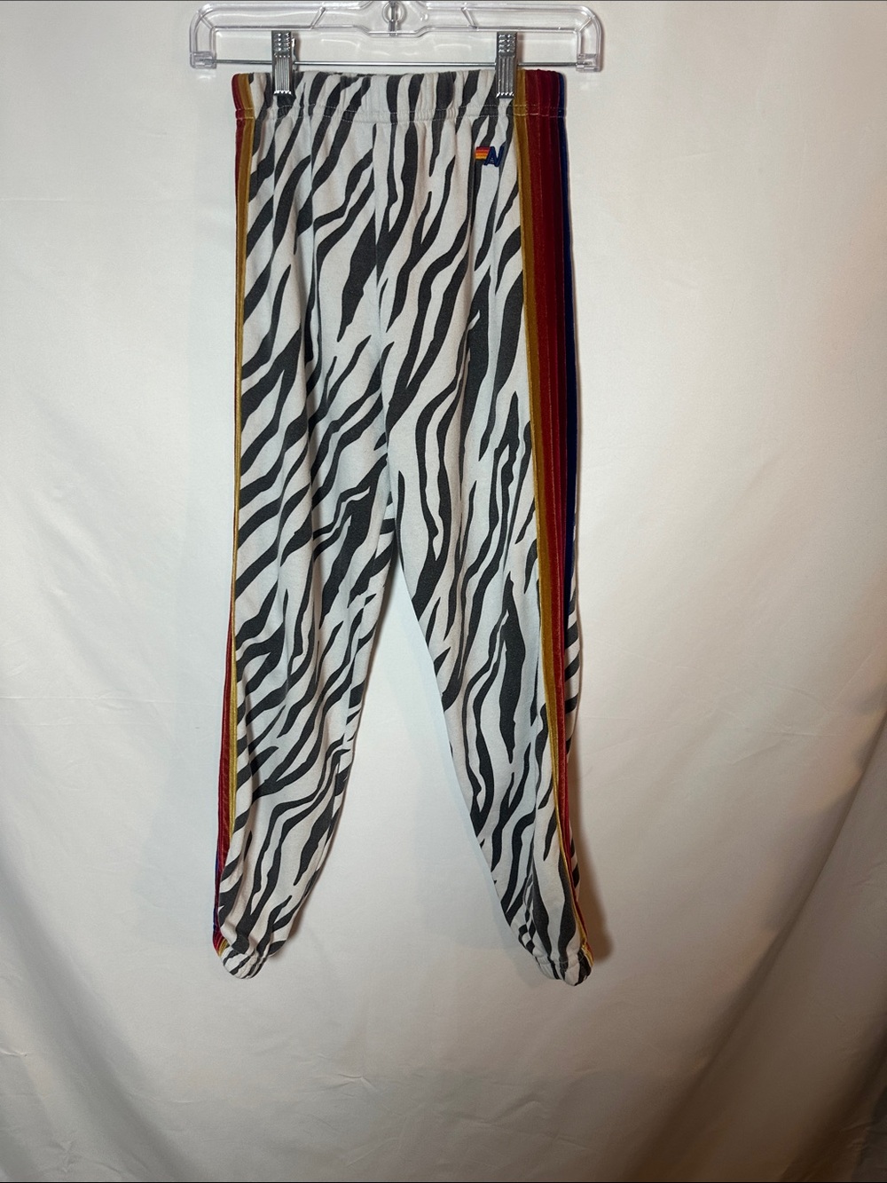 Aviator Nation Kids Zebra Print Joggers with Red & Gold Side Stripes